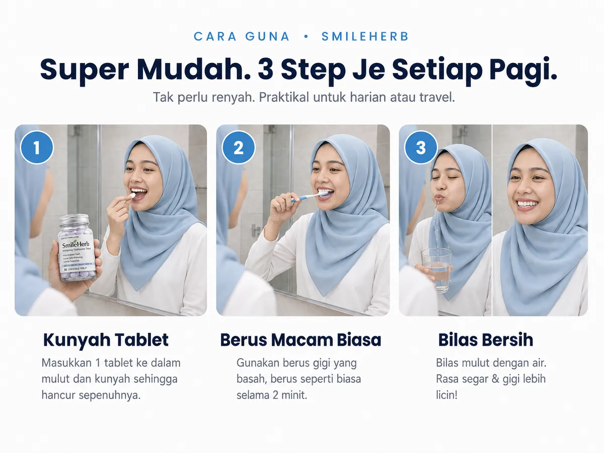 Cara guna: kunyah, berus, bilas
